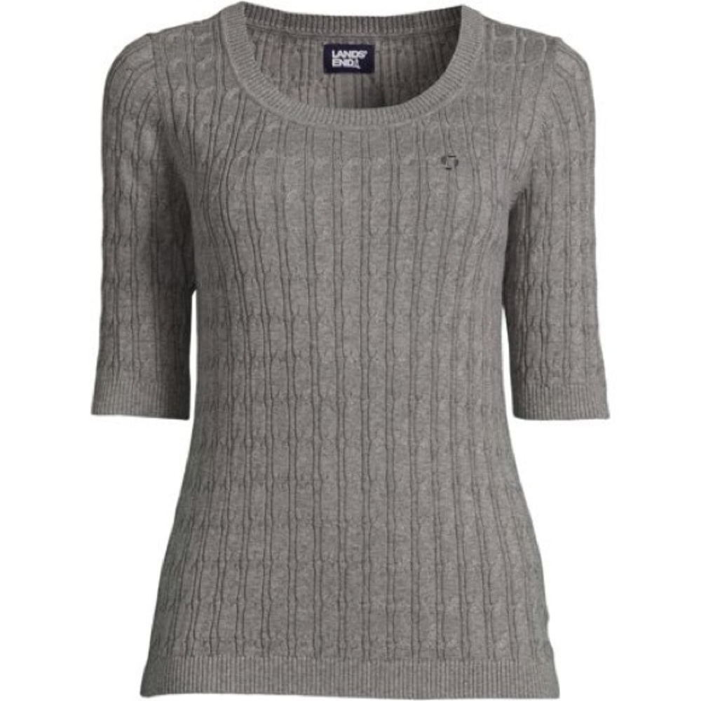 Lands End- Women's Cotton Modal Half Sleeve Scoop Cable
Pullover Sweater